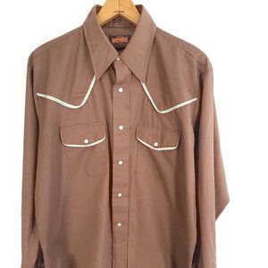 Vintage Stir Ups Western Shirt Men's XL Brown Snap Front Distressed